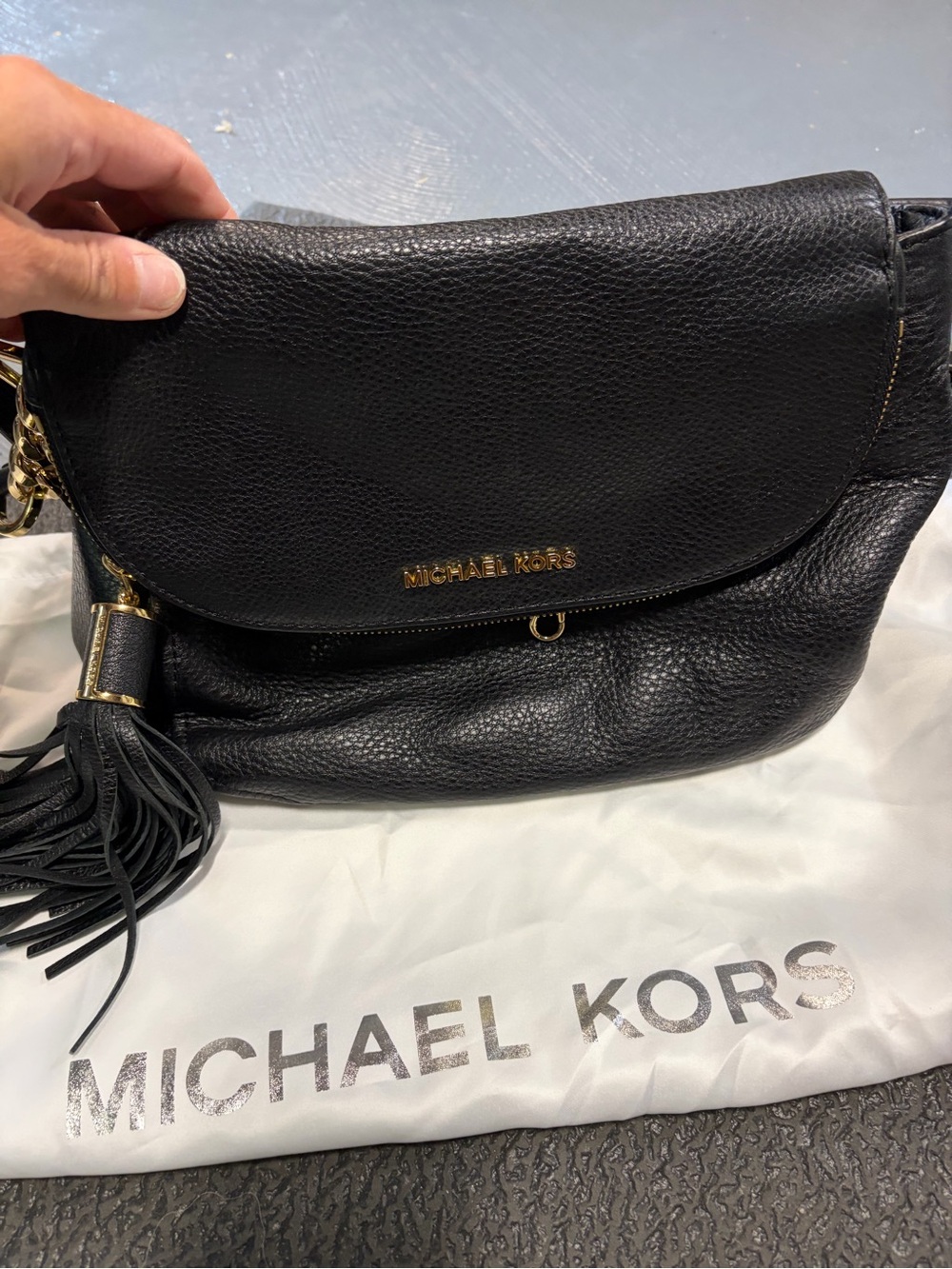Michael Kors Black Pebbled Leather Tassel Crossbody